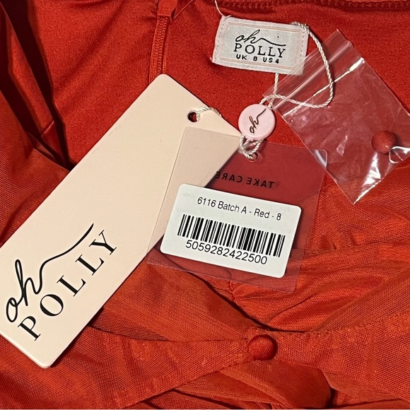 Oh Polly Ruched Fiery Red Cut-Out Long Sleeve Dress - Picture 8 of 8